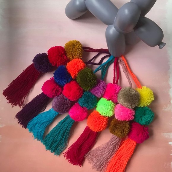 Tassel Pom Pom PomPom Mexico Street Style Multi Colored Orange Blue Pink Purple - Picture 5 of 5
